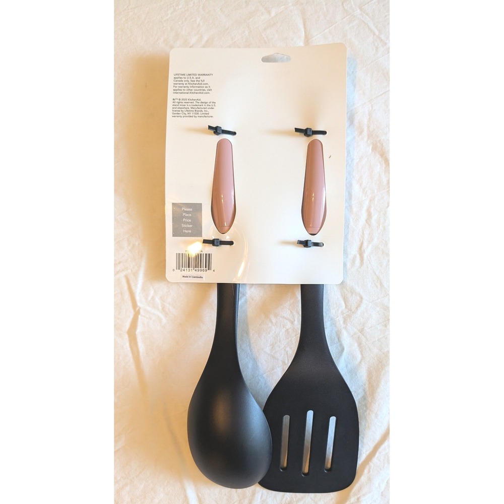 KitchenAid 2 Piece Tool Set Slotted Turner Basting Spoon Pink Black - Picture 4 of 6